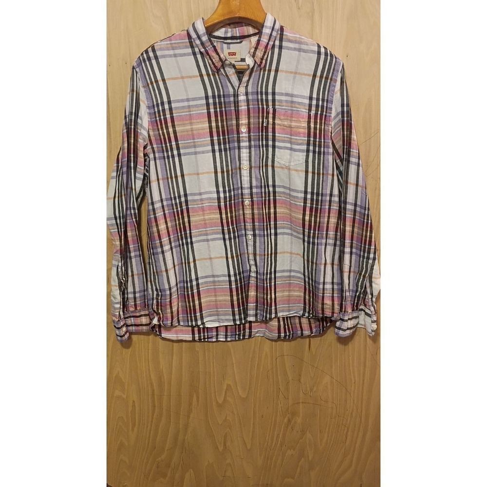 Levi's Mens XL Plaid Button Up Shirt Multi-Color Pastel Long Sleeve.